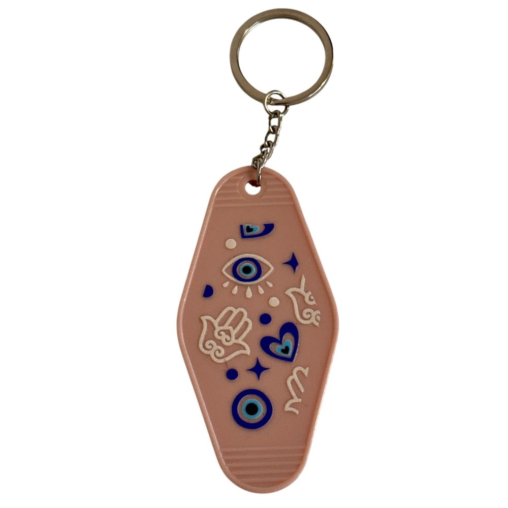 Handcrafted Evil Eye Hamsa Spiritual Motel‎ Keychain Peach Pink Mystical Tag